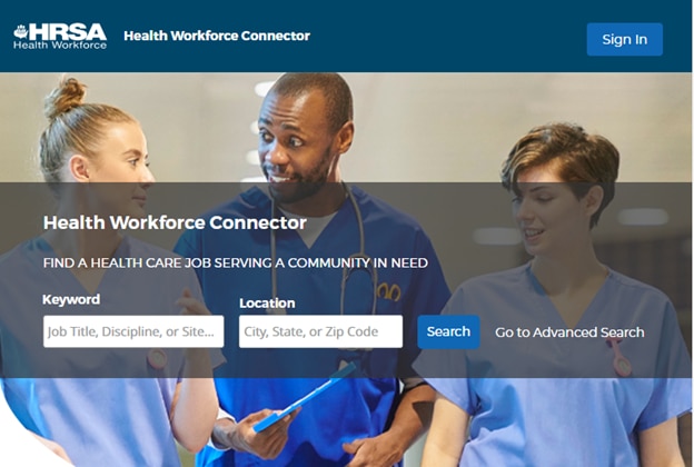 health workforce connector homepage screenshot
