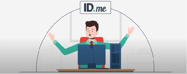 ID.me logo above smiling computer user